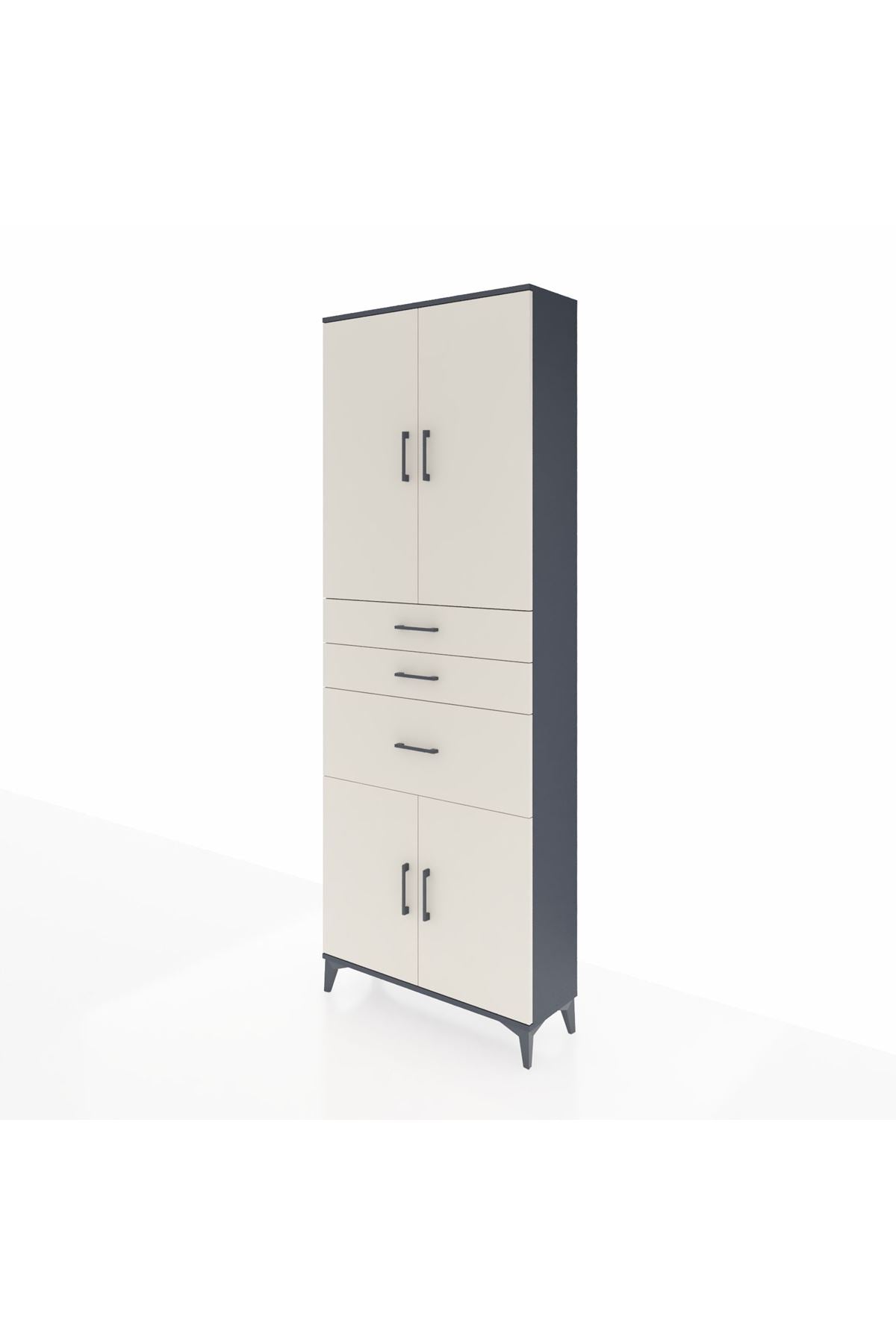 Arges Dolap 4 Raflı 3 Çekmeceli 4 Kapaklı 88x30x243 Antrasit-Aytaşı
