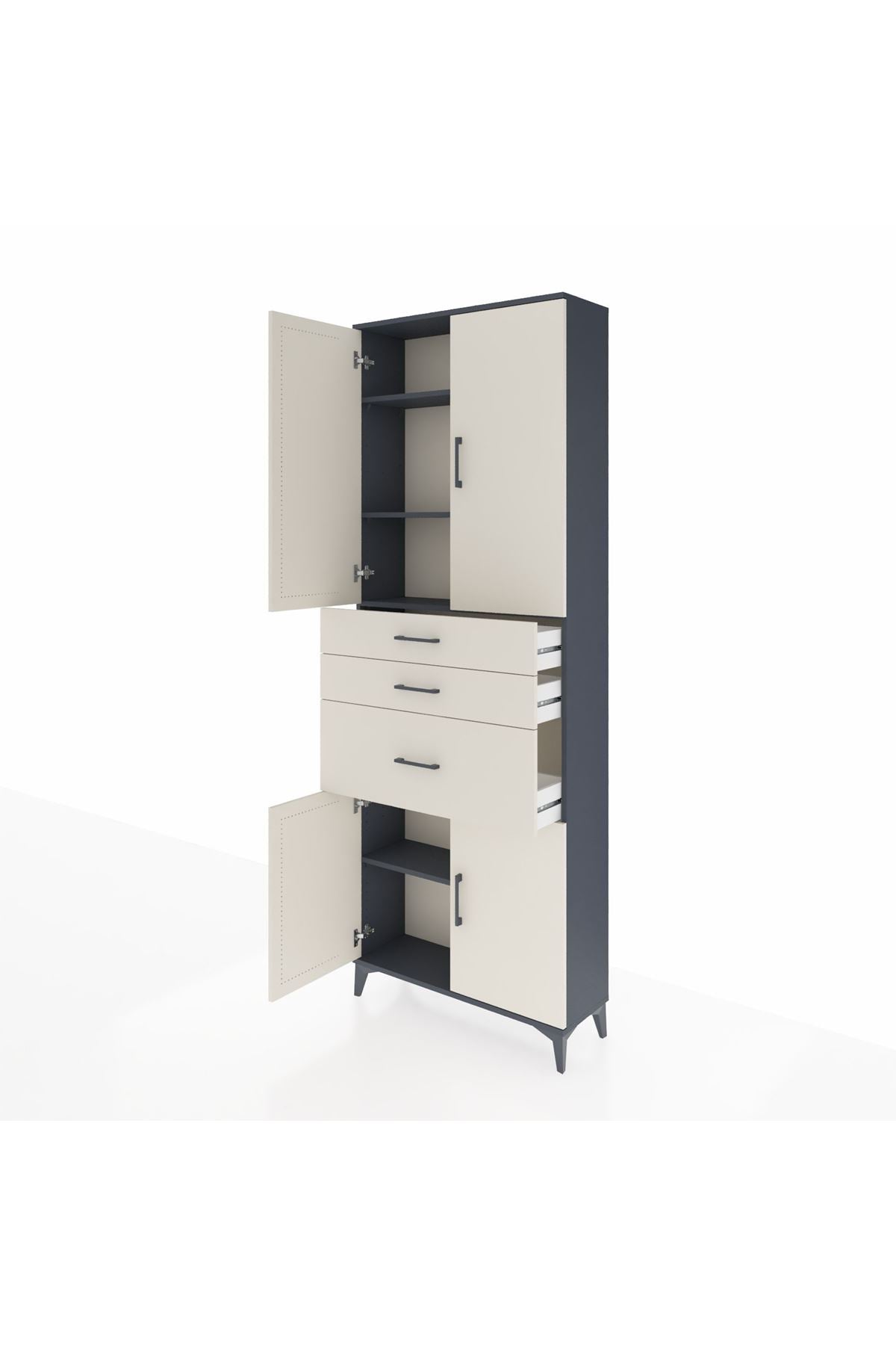 Arges Dolap 4 Raflı 3 Çekmeceli 4 Kapaklı 88x30x243 Antrasit-Aytaşı