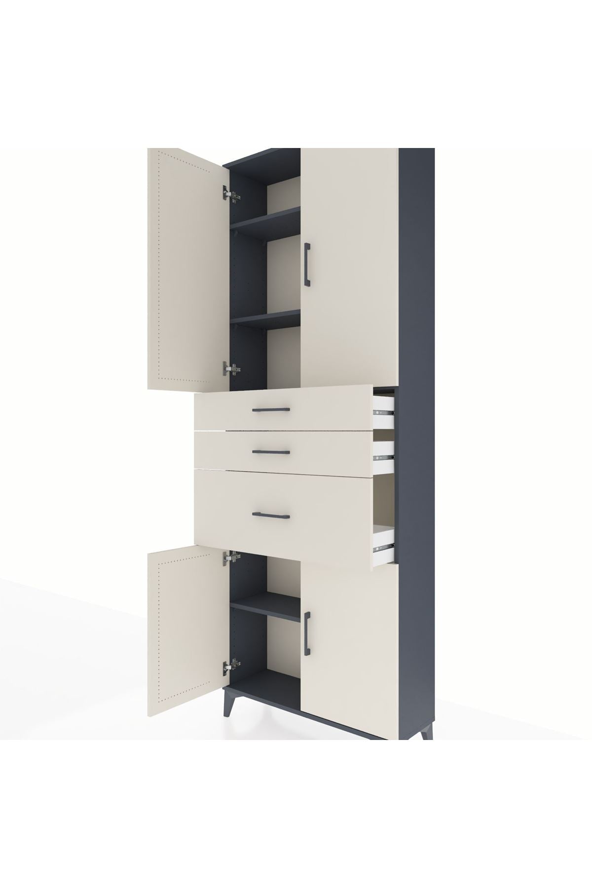 Arges Dolap 4 Raflı 3 Çekmeceli 4 Kapaklı 88x30x243 Antrasit-Aytaşı