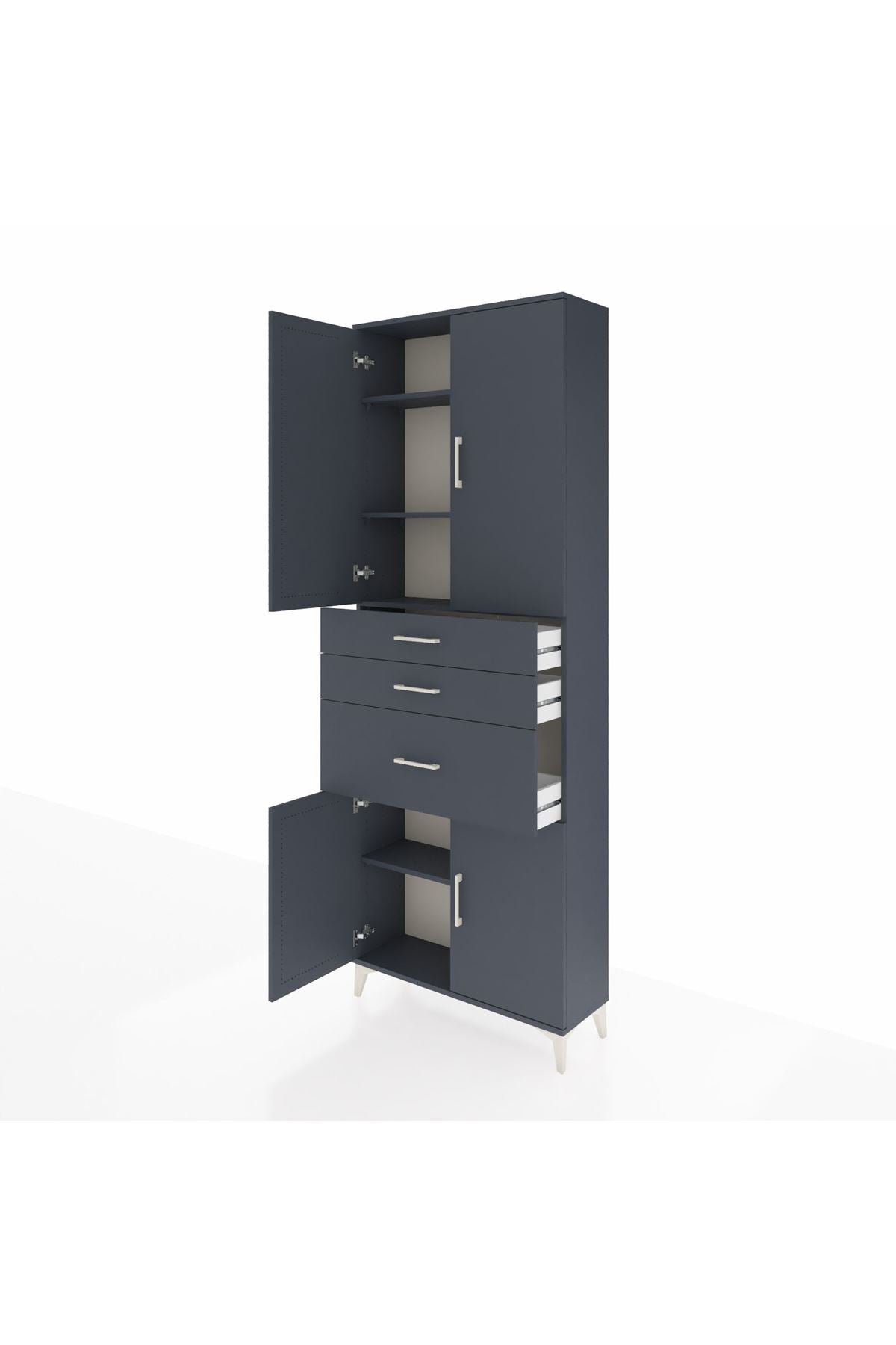 Arges Dolap 4 Raflı 3 Çekmeceli 4 Kapaklı 88x30x243 Antrasit-Antrasit