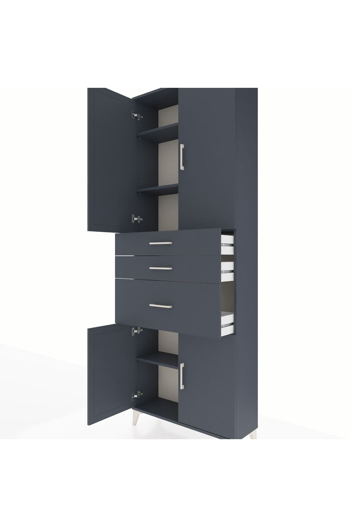 Arges Dolap 4 Raflı 3 Çekmeceli 4 Kapaklı 88x30x243 Antrasit-Antrasit