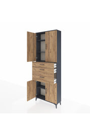 Arges Dolap 4 Raflı 3 Çekmeceli 4 Kapaklı 88x30x243 Antrasit-Çam