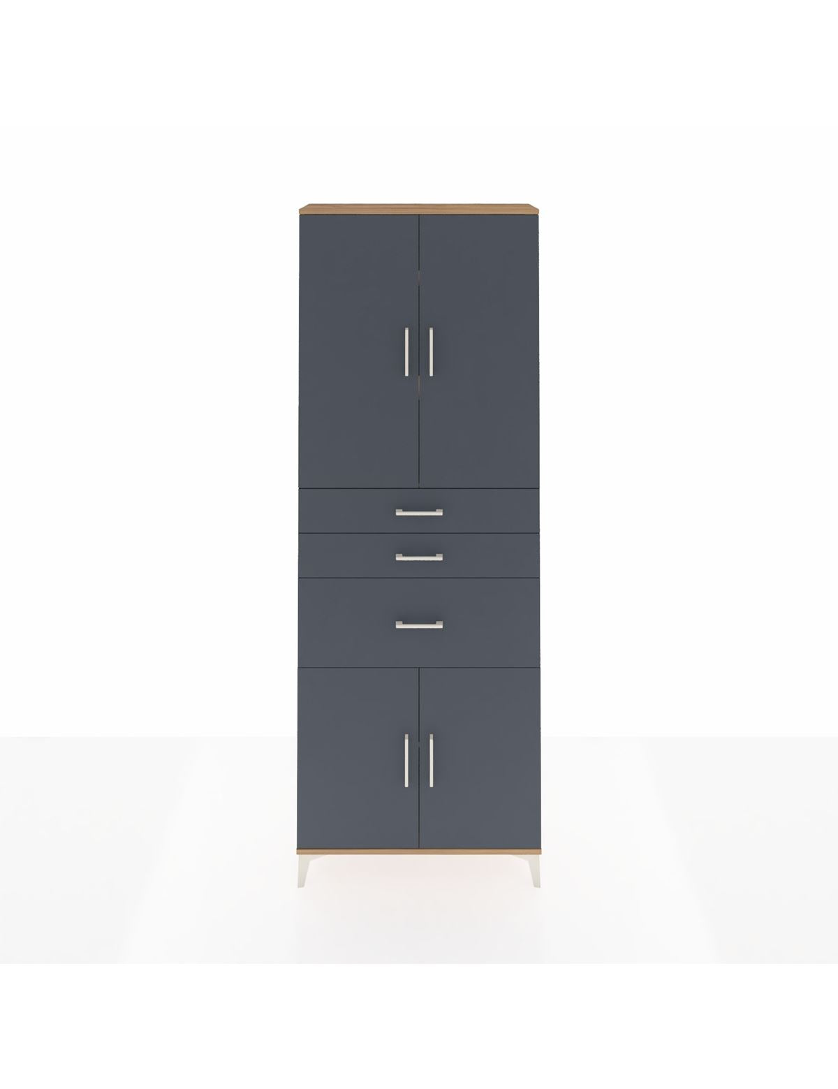 Arges Dolap 4 Raflı 3 Çekmeceli 4 Kapaklı 88x30x243 Çam-Antrasit