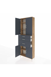 Arges Dolap 4 Raflı 3 Çekmeceli 4 Kapaklı 88x30x243 Çam-Antrasit