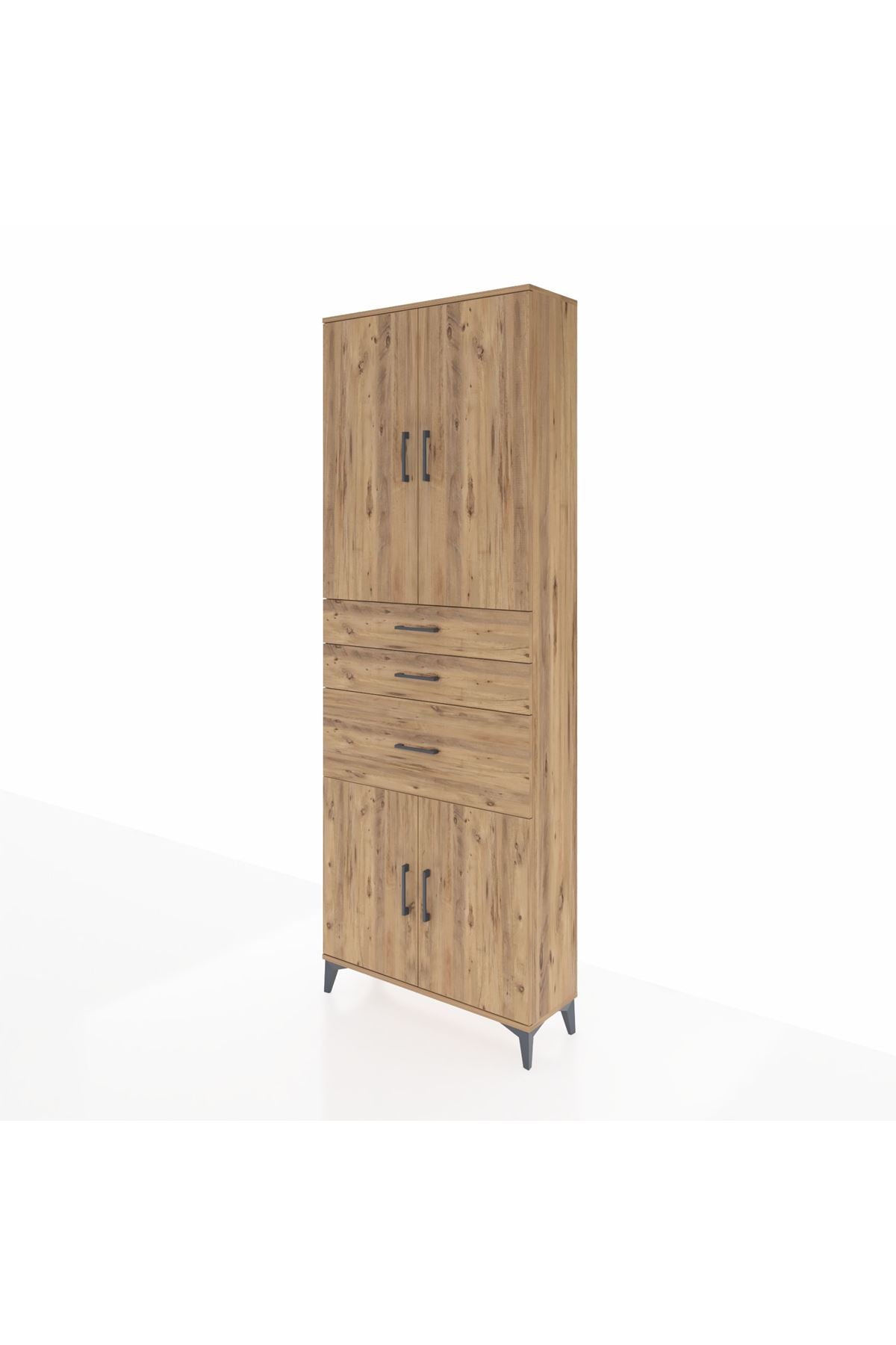 Arges Dolap 4 Raflı 3 Çekmeceli 4 Kapaklı 88x30x243 Çam-Çam