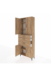 Arges Dolap 4 Raflı 3 Çekmeceli 4 Kapaklı 88x30x243 Çam-Çam