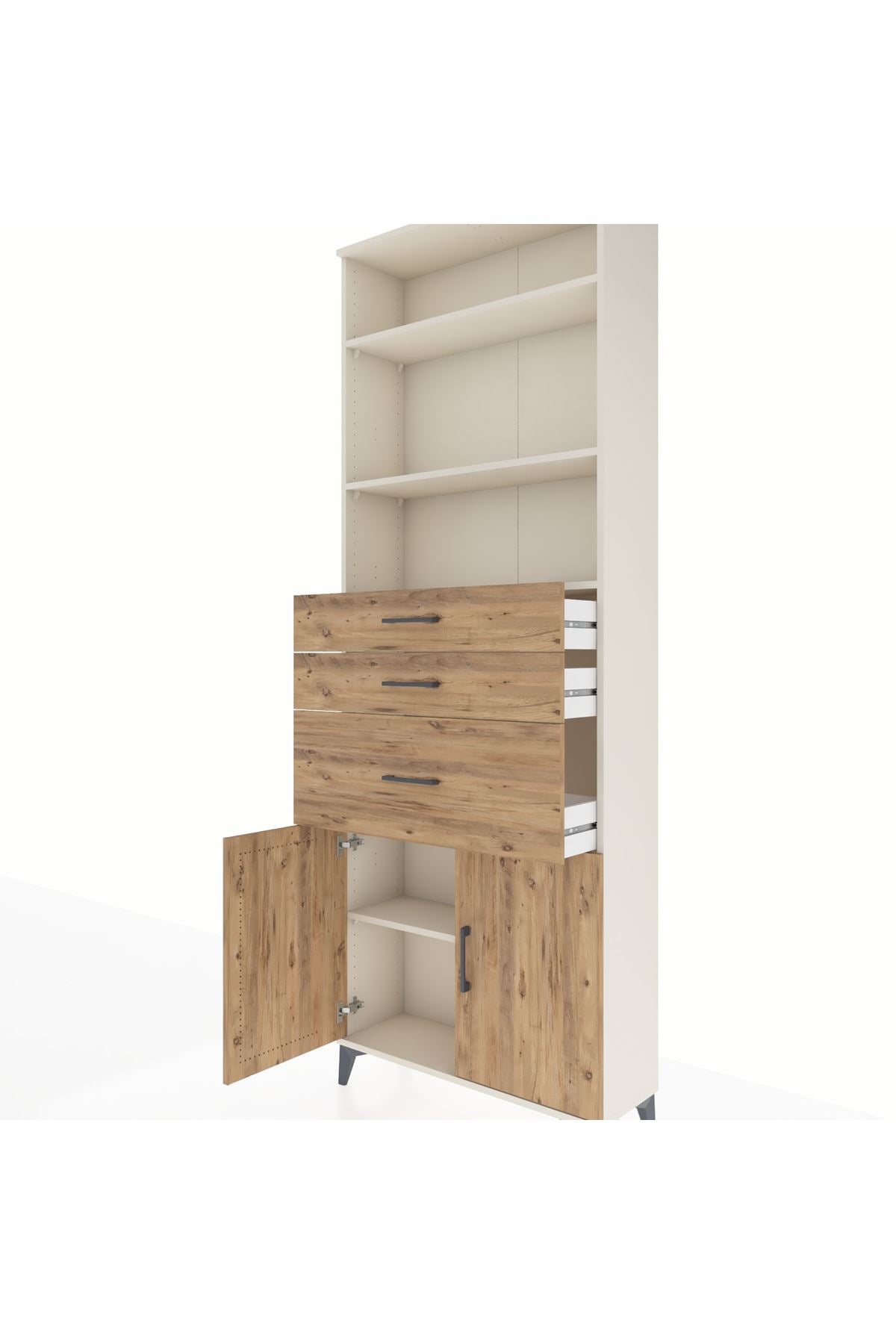 Arges Dolap 4 Raflı 3 Çekmeceli 2 Kapaklı 88x30x243 Aytaşı-Çam