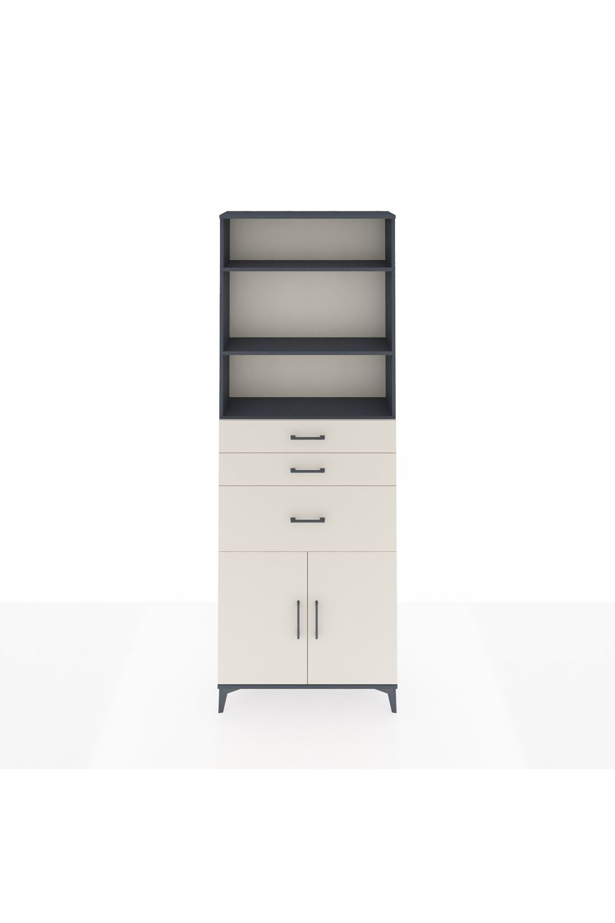 Arges Dolap 4 Raflı 3 Çekmeceli 2 Kapaklı 88x30x243 Antrasit-Aytaşı