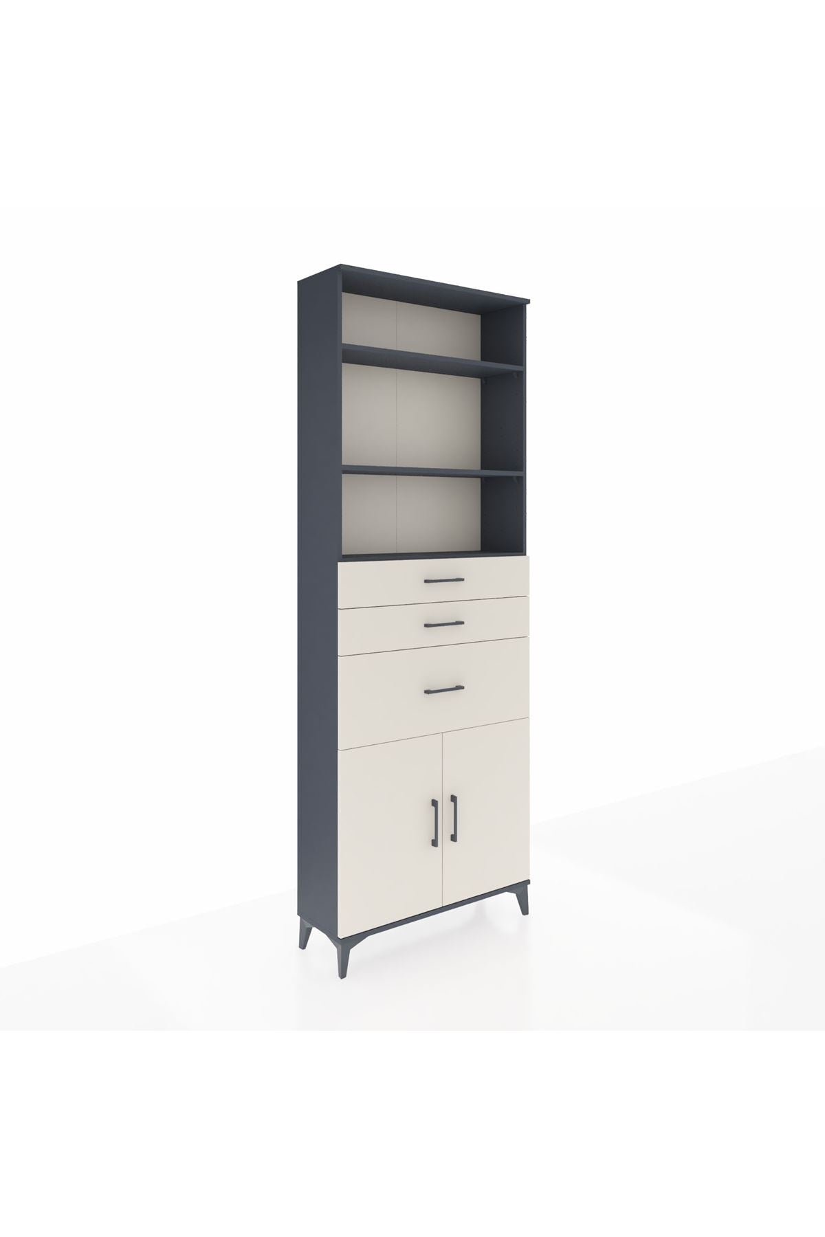 Arges Dolap 4 Raflı 3 Çekmeceli 2 Kapaklı 88x30x243 Antrasit-Aytaşı