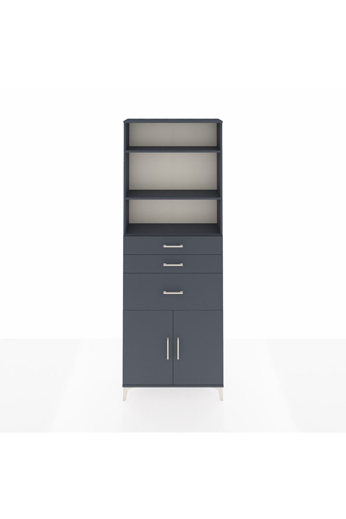 Arges Dolap 4 Raflı 3 Çekmeceli 2 Kapaklı 88x30x243 Antrasit-Antrasit