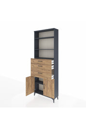 Arges Dolap 4 Raflı 3 Çekmeceli 2 Kapaklı 88x30x243 Antrasit-Çam