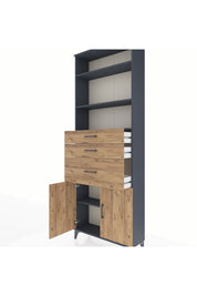 Arges Dolap 4 Raflı 3 Çekmeceli 2 Kapaklı 88x30x243 Antrasit-Çam