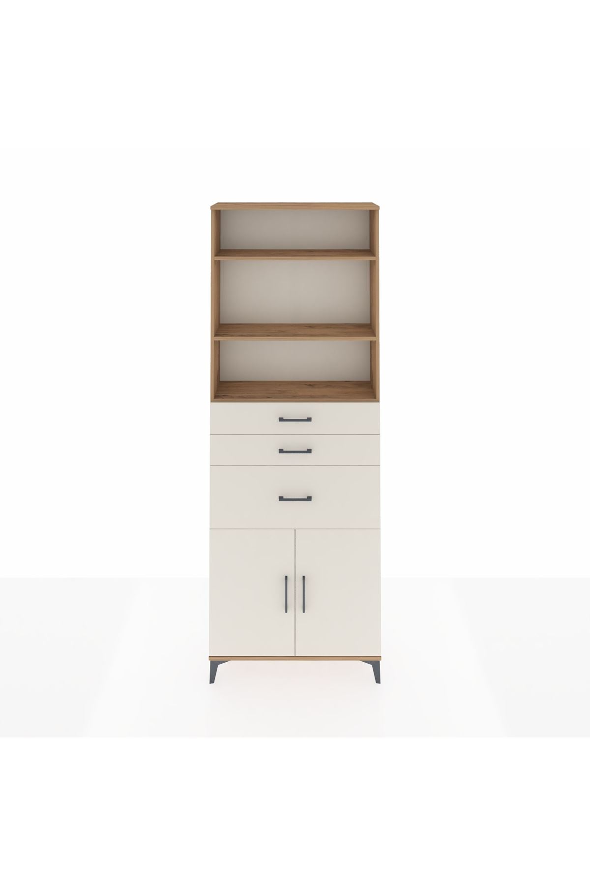 Arges Dolap 4 Raflı 3 Çekmeceli 2 Kapaklı 88x30x243 Çam-Aytaşı