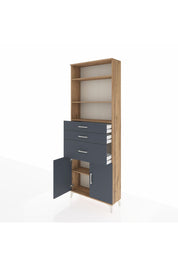 Arges Dolap 4 Raflı 3 Çekmeceli 2 Kapaklı 88x30x243 Çam-Antrasit