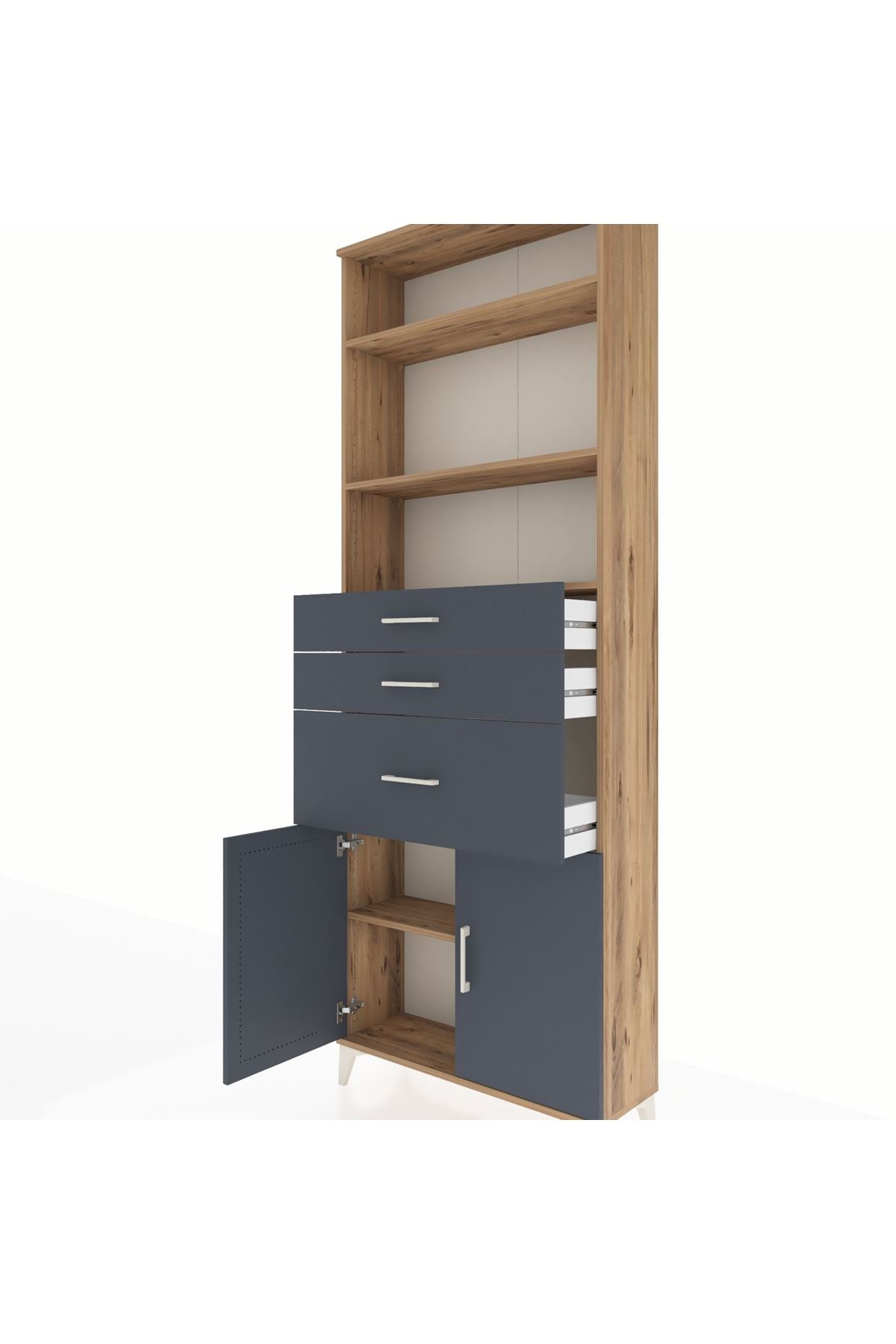 Arges Dolap 4 Raflı 3 Çekmeceli 2 Kapaklı 88x30x243 Çam-Antrasit