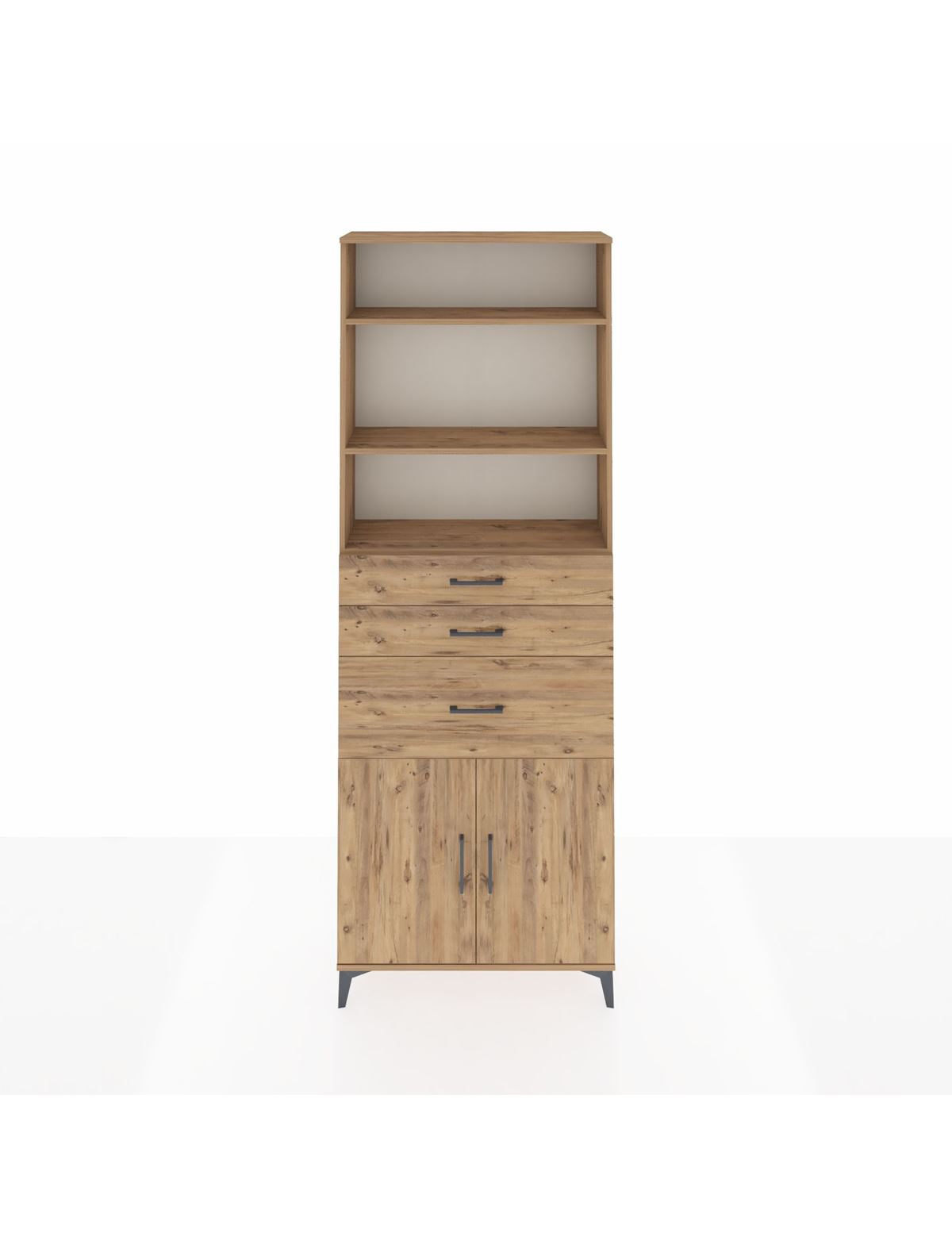 Arges Dolap 4 Raflı 3 Çekmeceli 2 Kapaklı 88x30x243 Çam-Çam