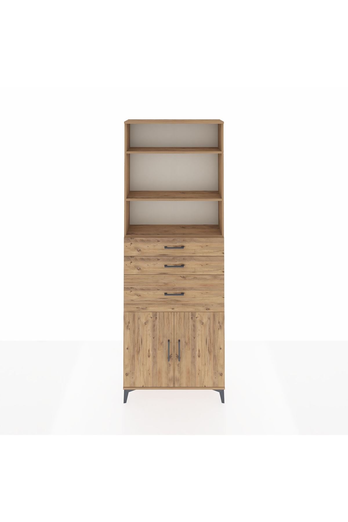 Arges Dolap 4 Raflı 3 Çekmeceli 2 Kapaklı 88x30x243 Çam-Çam