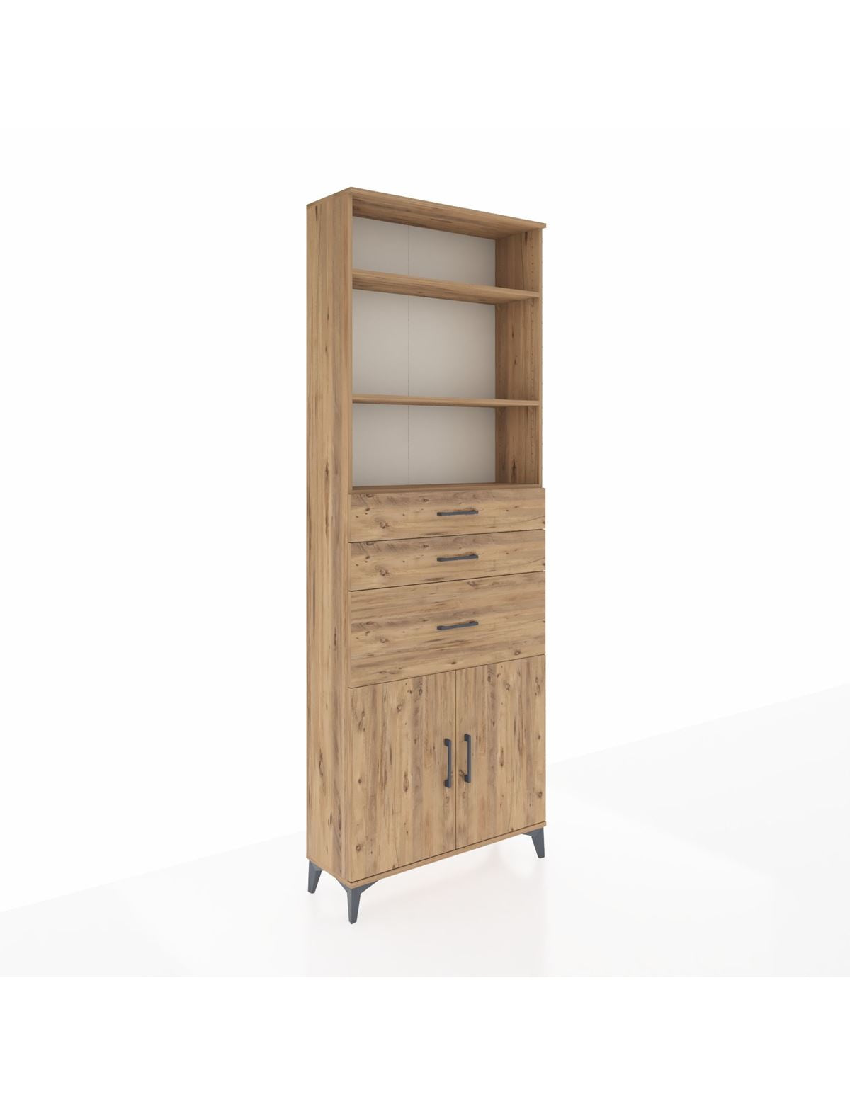 Arges Dolap 4 Raflı 3 Çekmeceli 2 Kapaklı 88x30x243 Çam-Çam