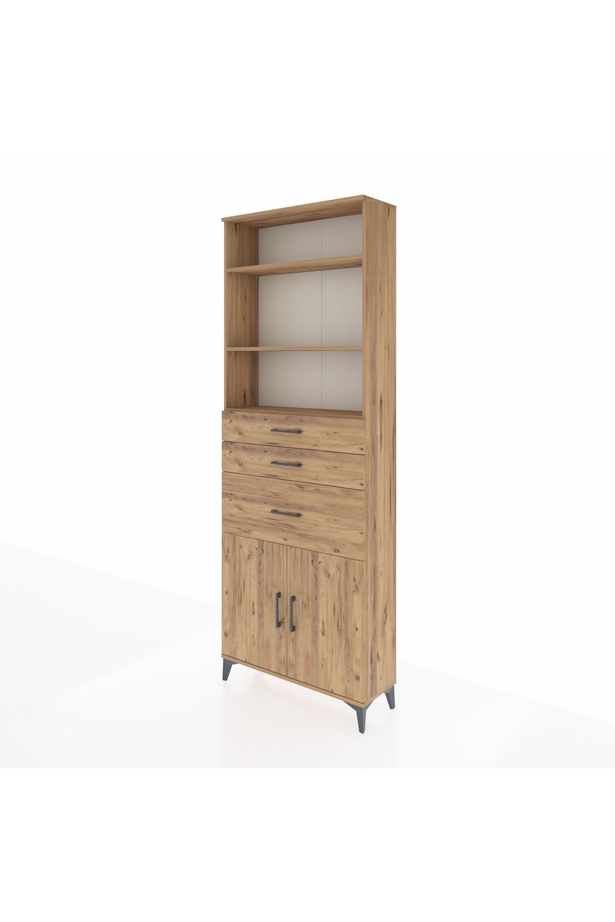 Arges Dolap 4 Raflı 3 Çekmeceli 2 Kapaklı 88x30x243 Çam-Çam