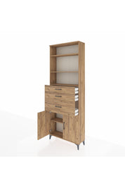 Arges Dolap 4 Raflı 3 Çekmeceli 2 Kapaklı 88x30x243 Çam-Çam