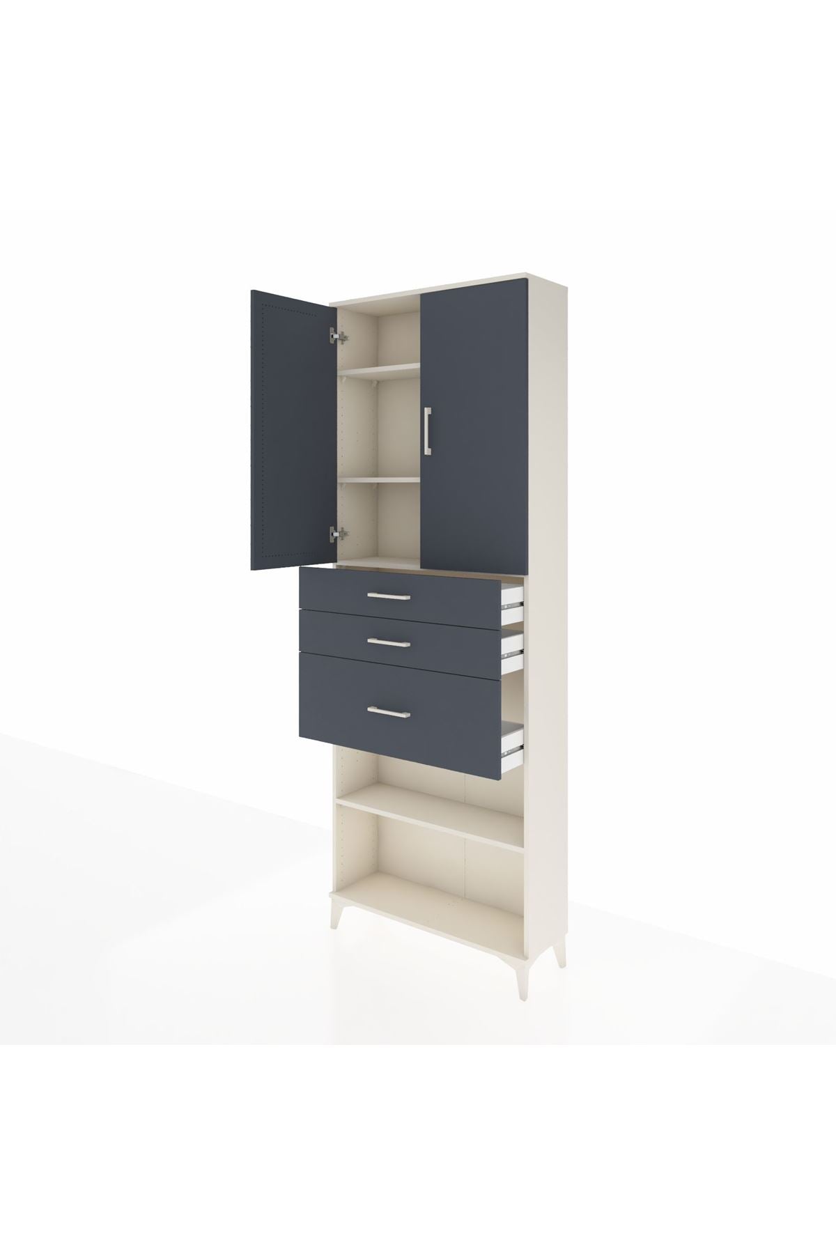 Arges Dolap 4 Raflı 3 Çekmeceli 2 Kapaklı 88x30x243 Aytaşı-Antrasit