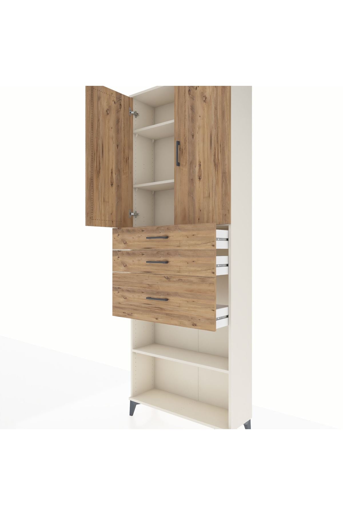 Arges Dolap 4 Raflı 3 Çekmeceli 2 Kapaklı 88x30x243 Aytaşı-Çam