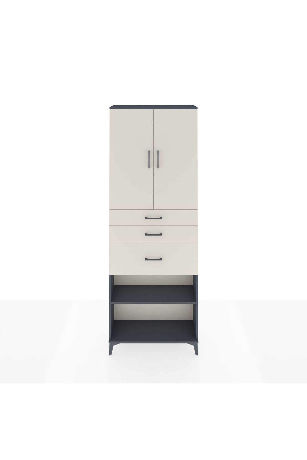 Arges Dolap 4 Raflı 3 Çekmeceli 2 Kapaklı 88x30x243 Antrasit-Aytaşı