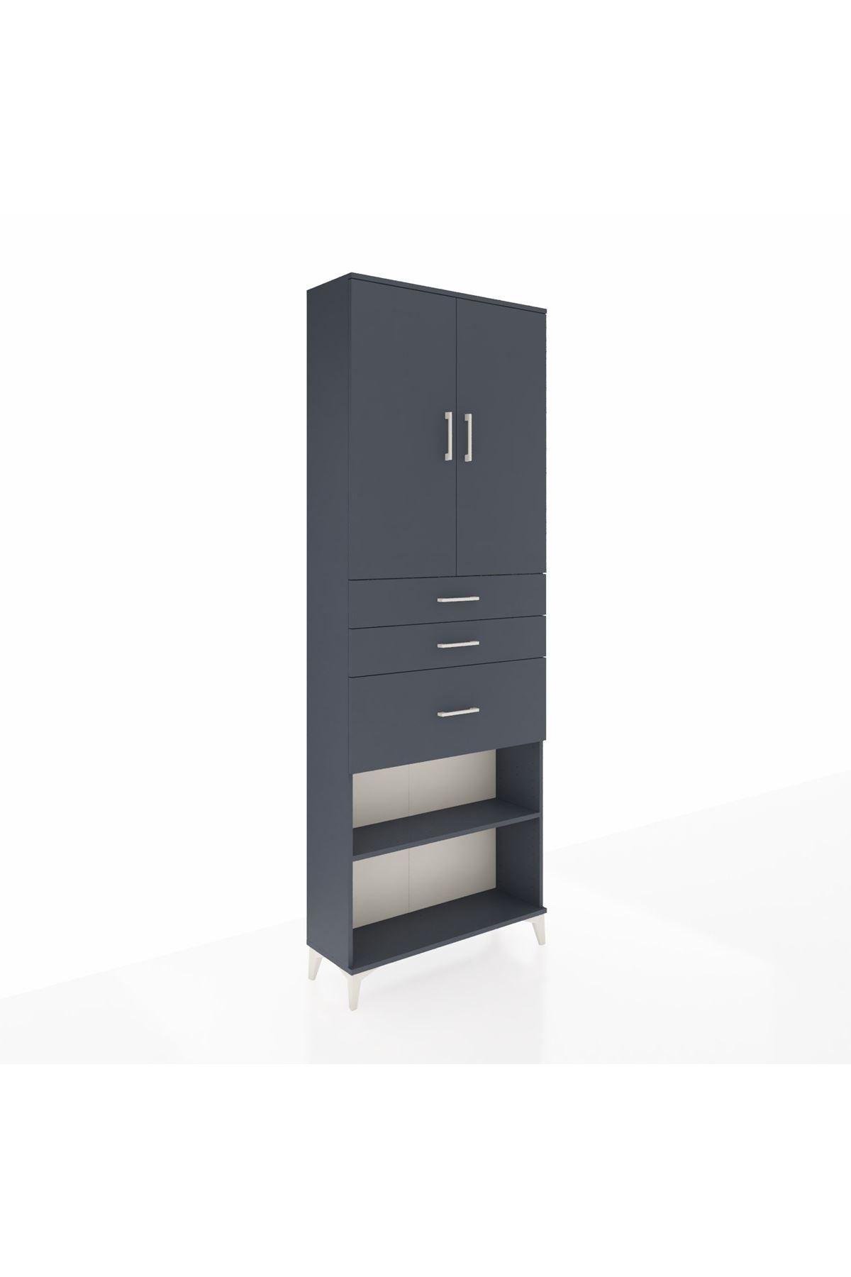Arges Dolap 4 Raflı 3 Çekmeceli 2 Kapaklı 88x30x243 Antrasit-Antrasit