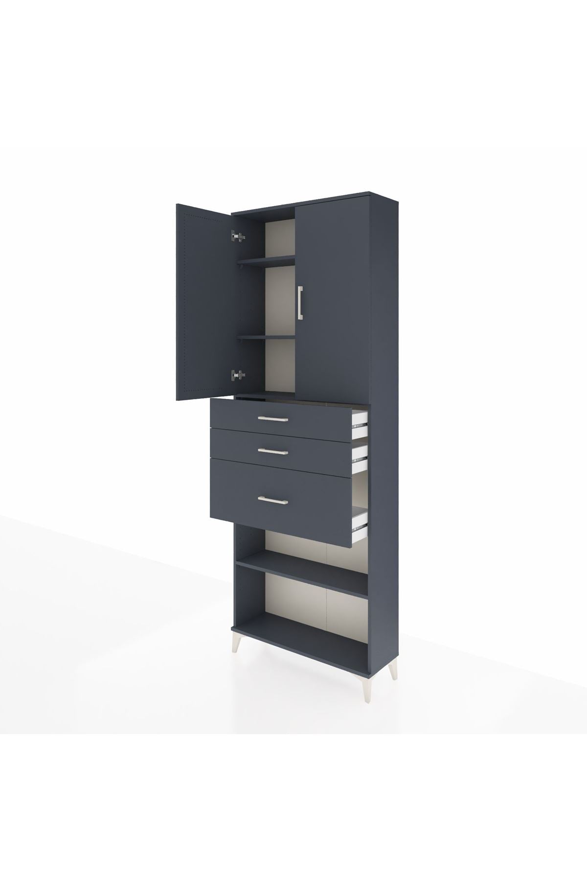 Arges Dolap 4 Raflı 3 Çekmeceli 2 Kapaklı 88x30x243 Antrasit-Antrasit