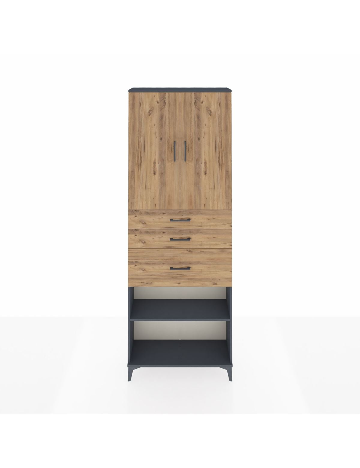 Arges Dolap 4 Raflı 3 Çekmeceli 2 Kapaklı 88x30x243 Antrasit-Çam