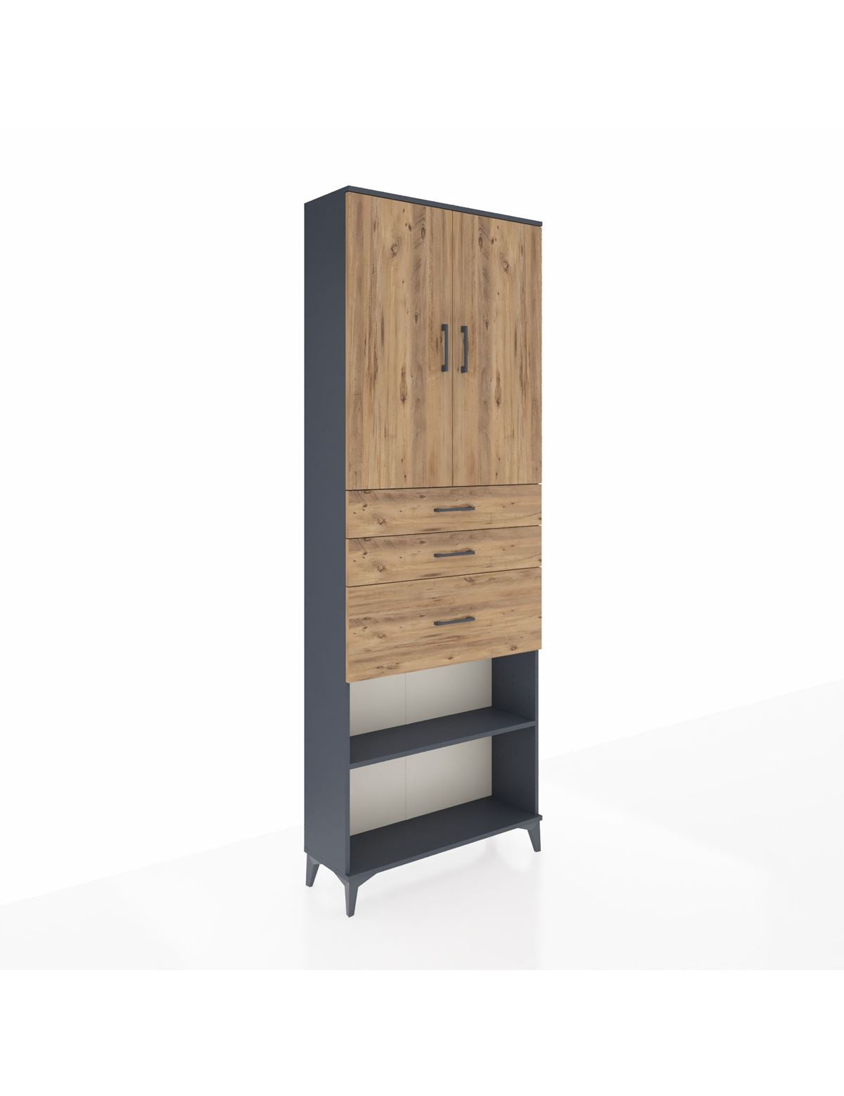 Arges Dolap 4 Raflı 3 Çekmeceli 2 Kapaklı 88x30x243 Antrasit-Çam