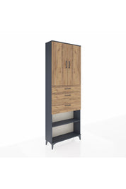 Arges Dolap 4 Raflı 3 Çekmeceli 2 Kapaklı 88x30x243 Antrasit-Çam