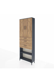 Arges Dolap 4 Raflı 3 Çekmeceli 2 Kapaklı 88x30x243 Antrasit-Çam