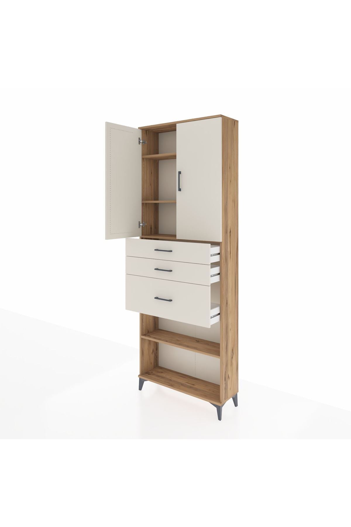 Arges Dolap 4 Raflı 3 Çekmeceli 2 Kapaklı 88x30x243 Çam-Aytaşı