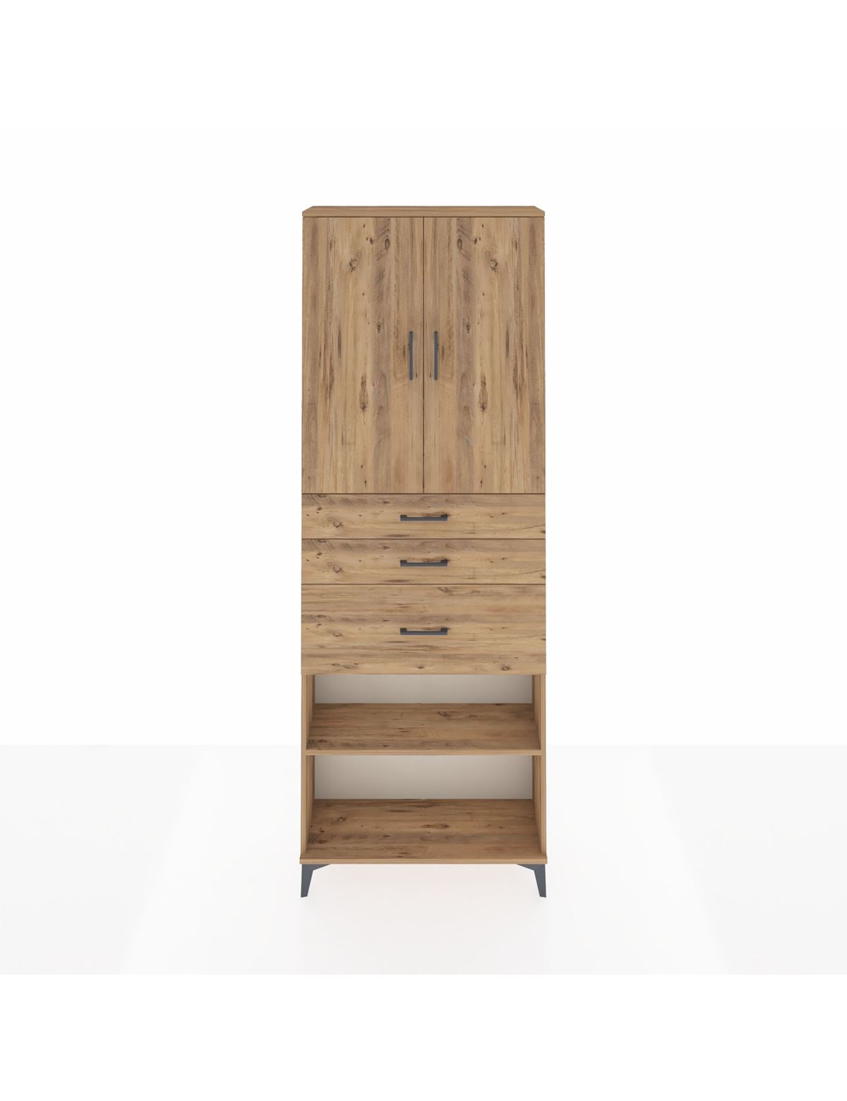 Arges Dolap 4 Raflı 3 Çekmeceli 2 Kapaklı 88x30x243 Çam-Çam