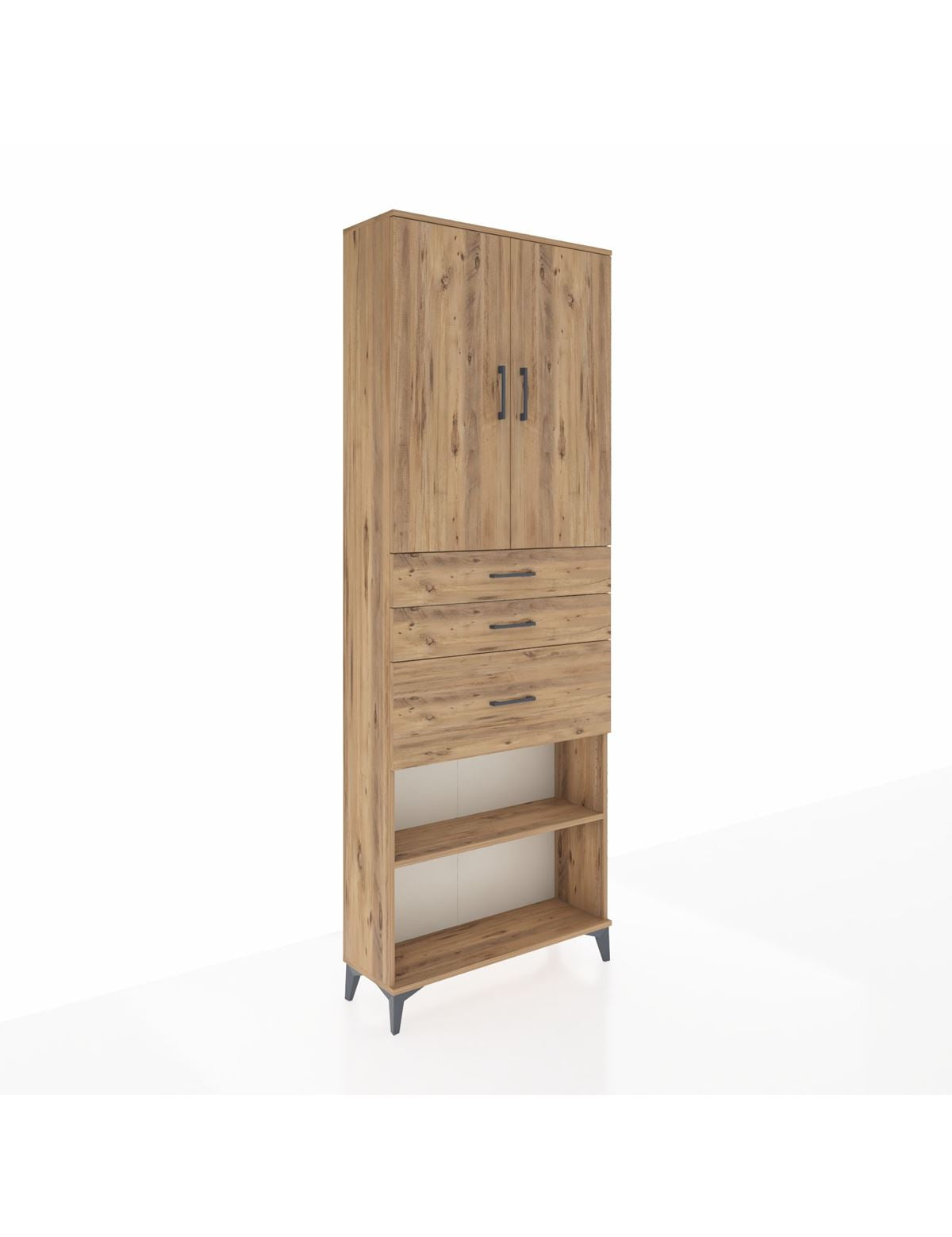 Arges Dolap 4 Raflı 3 Çekmeceli 2 Kapaklı 88x30x243 Çam-Çam