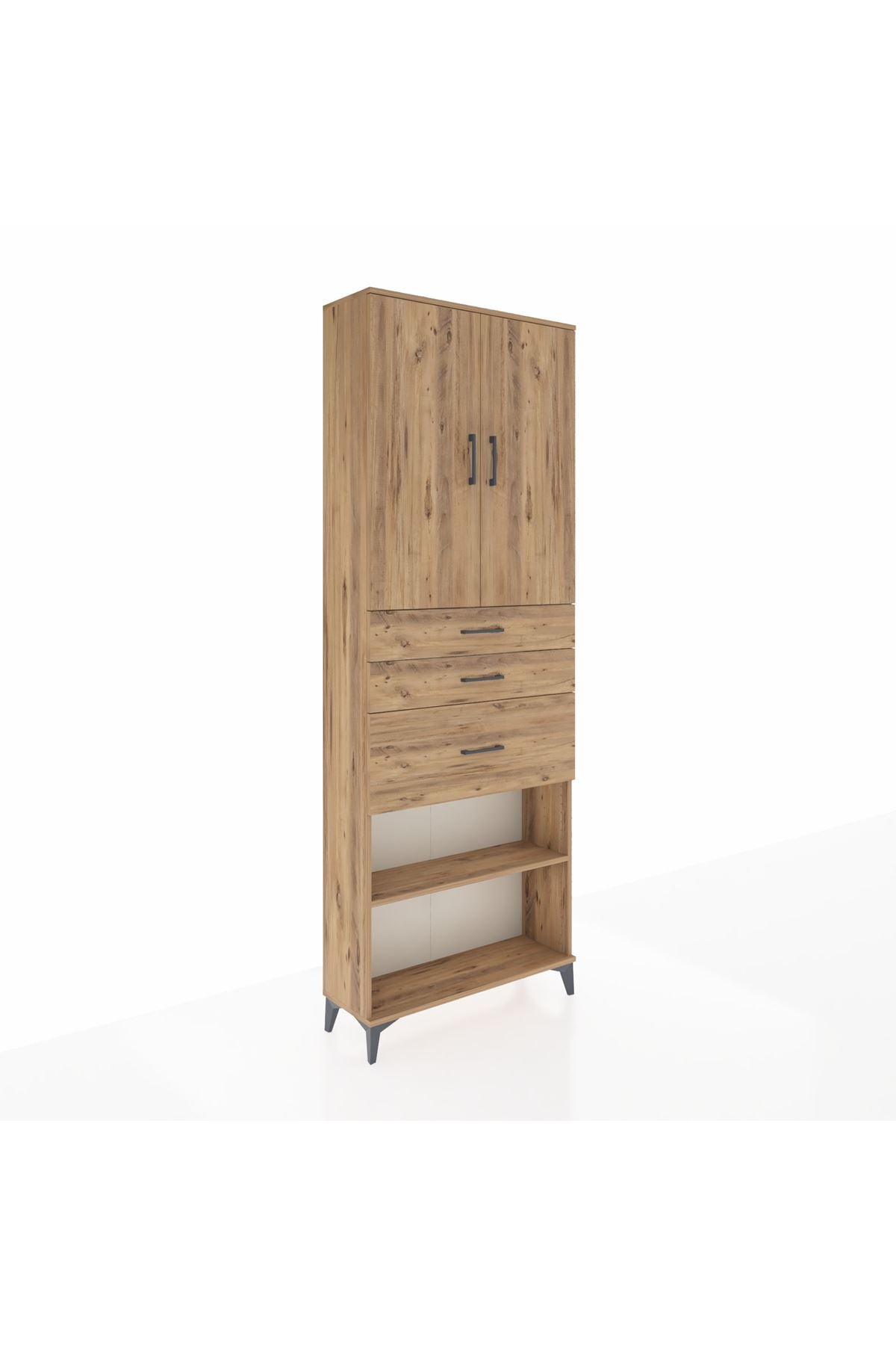 Arges Dolap 4 Raflı 3 Çekmeceli 2 Kapaklı 88x30x243 Çam-Çam