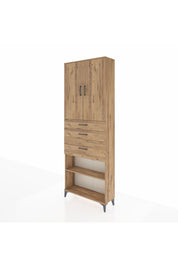 Arges Dolap 4 Raflı 3 Çekmeceli 2 Kapaklı 88x30x243 Çam-Çam