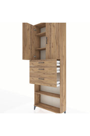 Arges Dolap 4 Raflı 3 Çekmeceli 2 Kapaklı 88x30x243 Çam-Çam