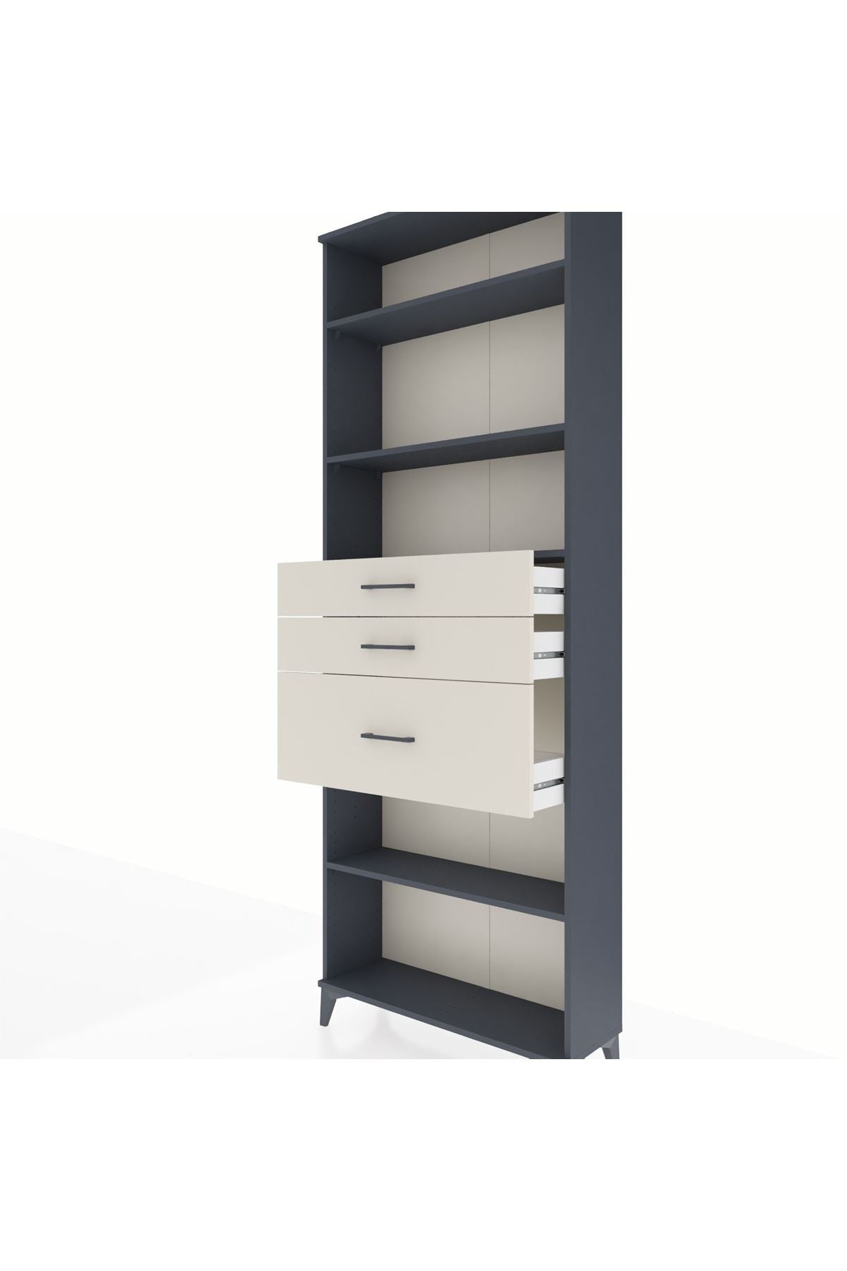 Arges Dolap 4 Raflı 3 Çekmeceli 88x30x243 Antrasit-Aytaşı