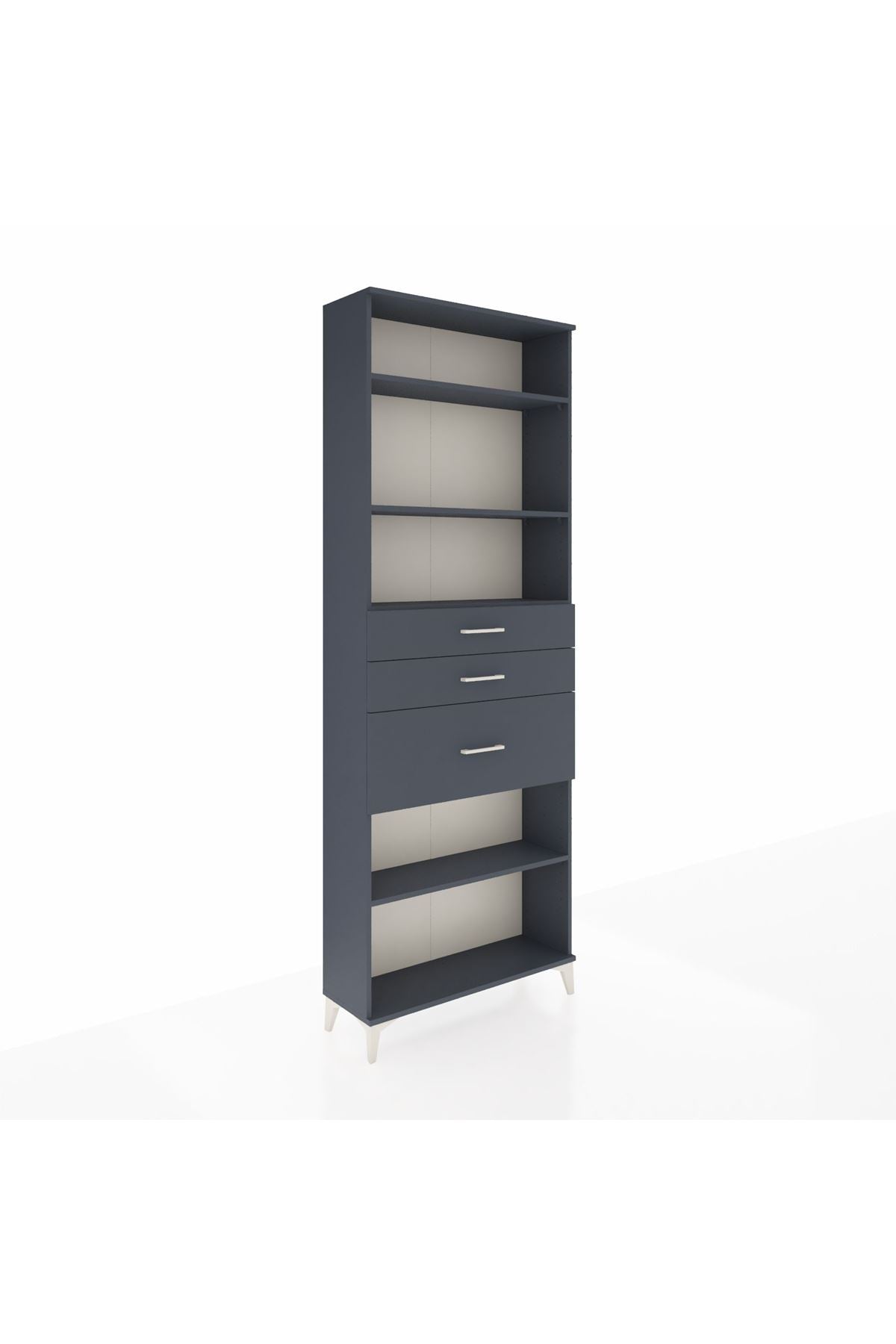 Arges Dolap 4 Raflı 3 Çekmeceli 88x30x243 Antrasit-Antrasit