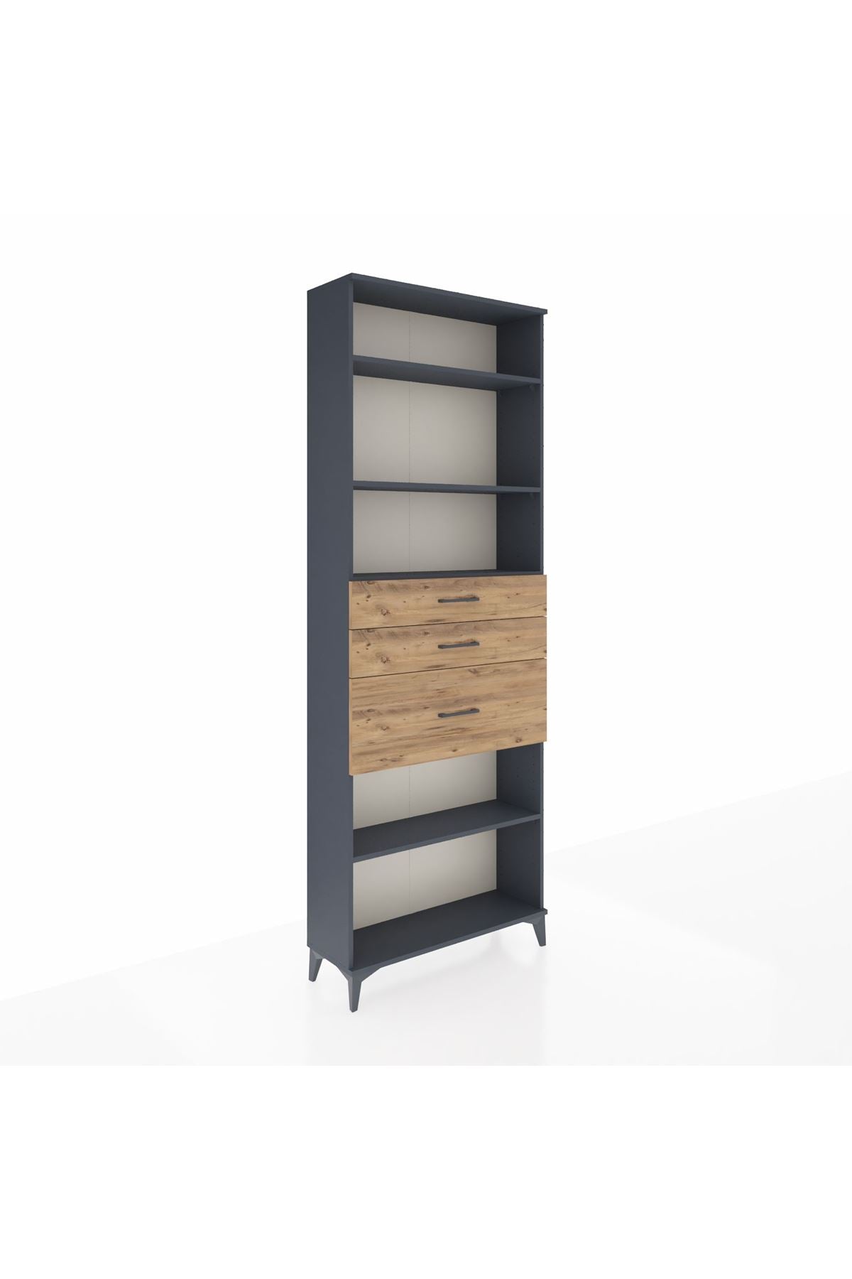 Arges Dolap 4 Raflı 3 Çekmeceli 88x30x243 Antrasit-Çam