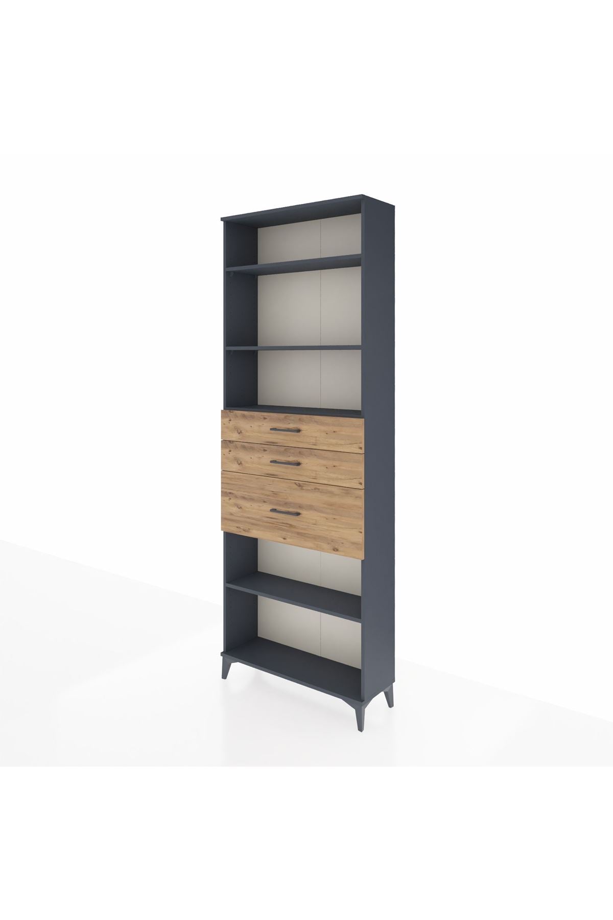 Arges Dolap 4 Raflı 3 Çekmeceli 88x30x243 Antrasit-Çam