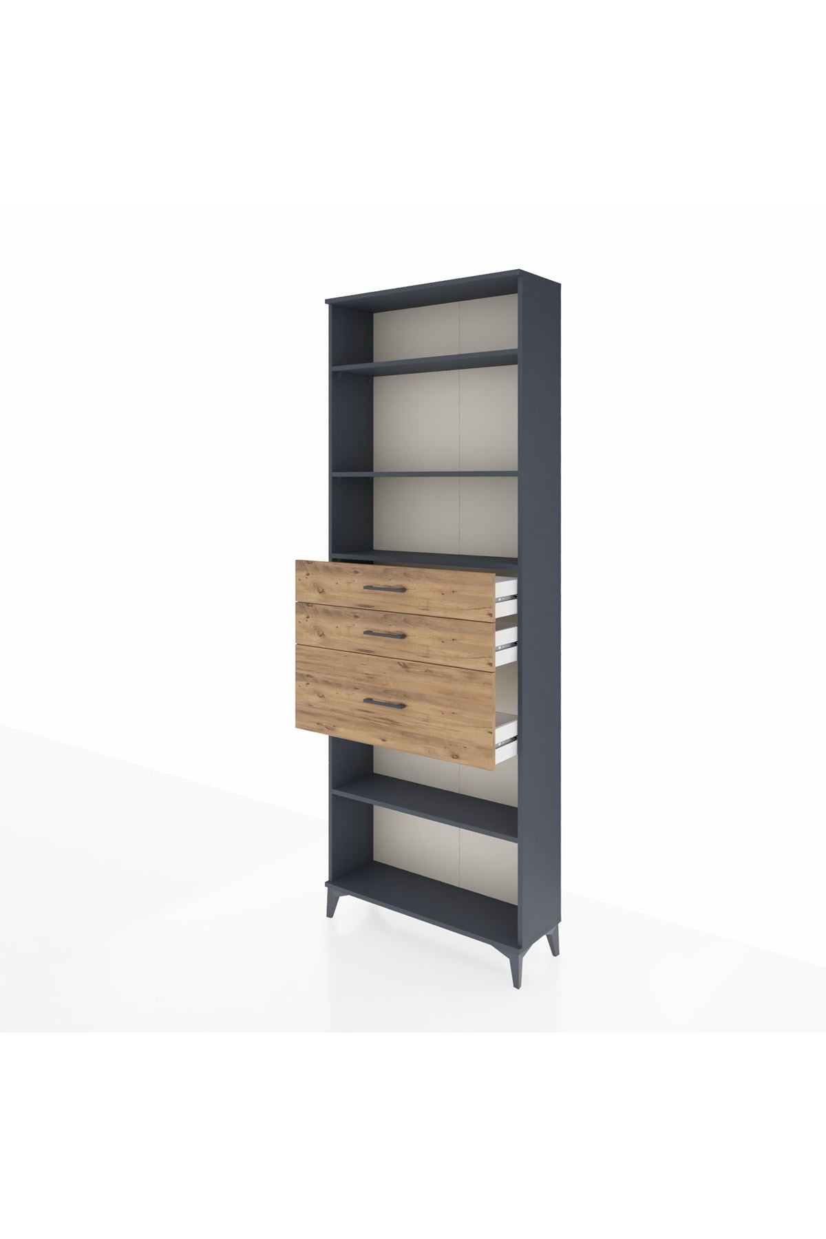 Arges Dolap 4 Raflı 3 Çekmeceli 88x30x243 Antrasit-Çam