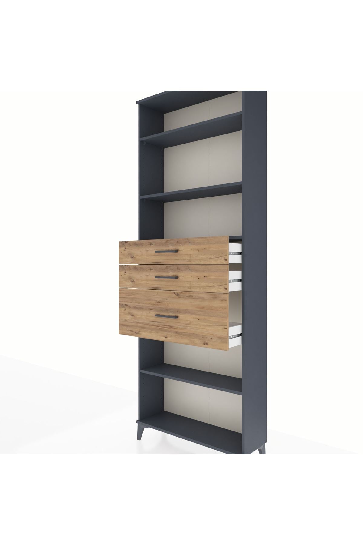 Arges Dolap 4 Raflı 3 Çekmeceli 88x30x243 Antrasit-Çam