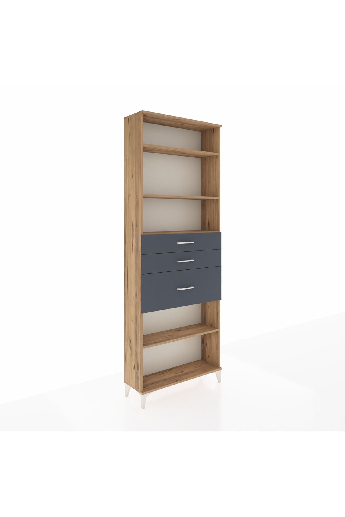 Arges Dolap 4 Raflı 3 Çekmeceli 88x30x243 Çam-Antrasit