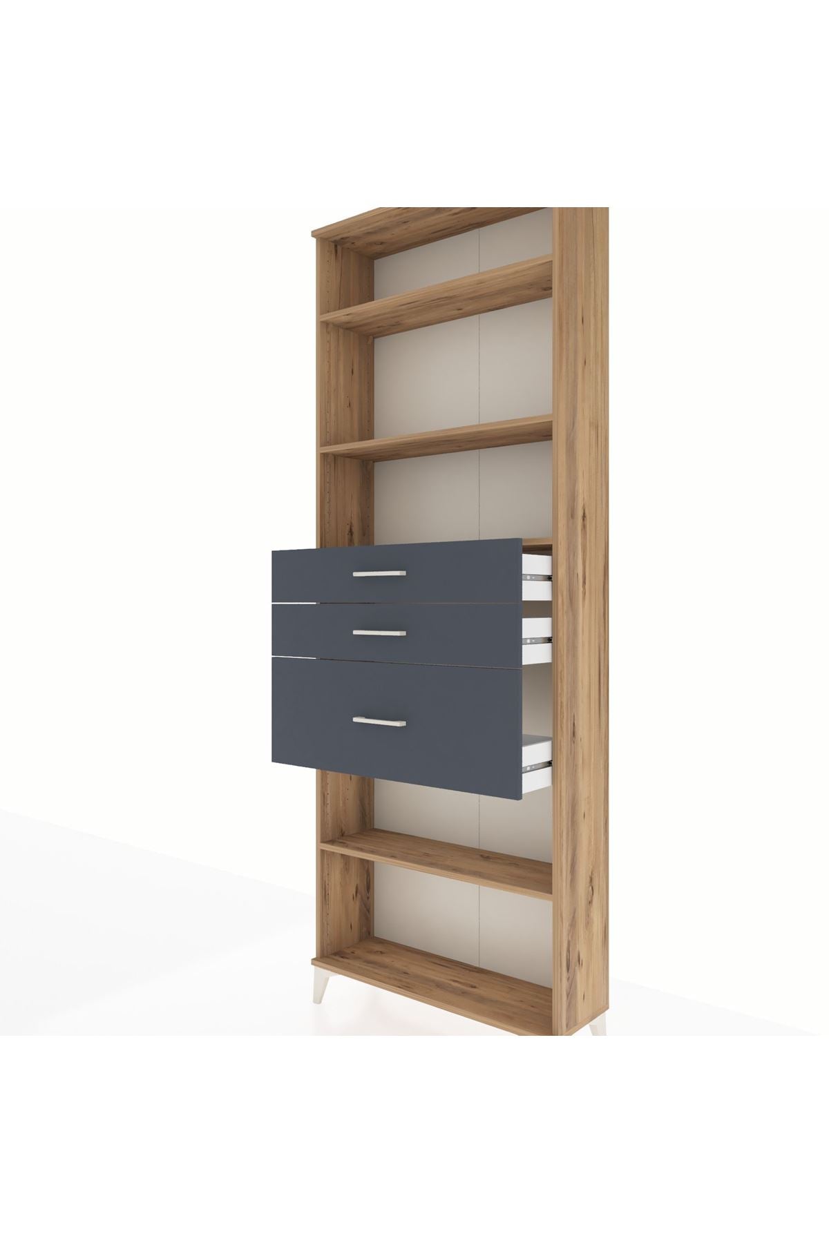 Arges Dolap 4 Raflı 3 Çekmeceli 88x30x243 Çam-Antrasit