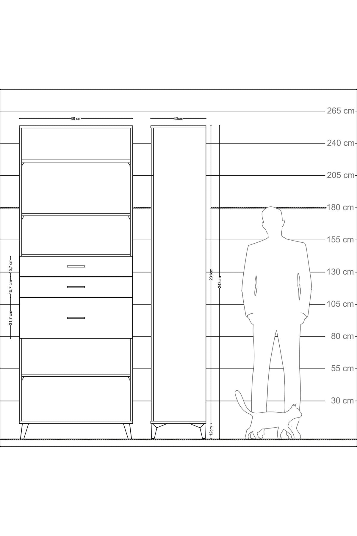 Arges Dolap 4 Raflı 3 Çekmeceli 88x30x243 Çam-Antrasit