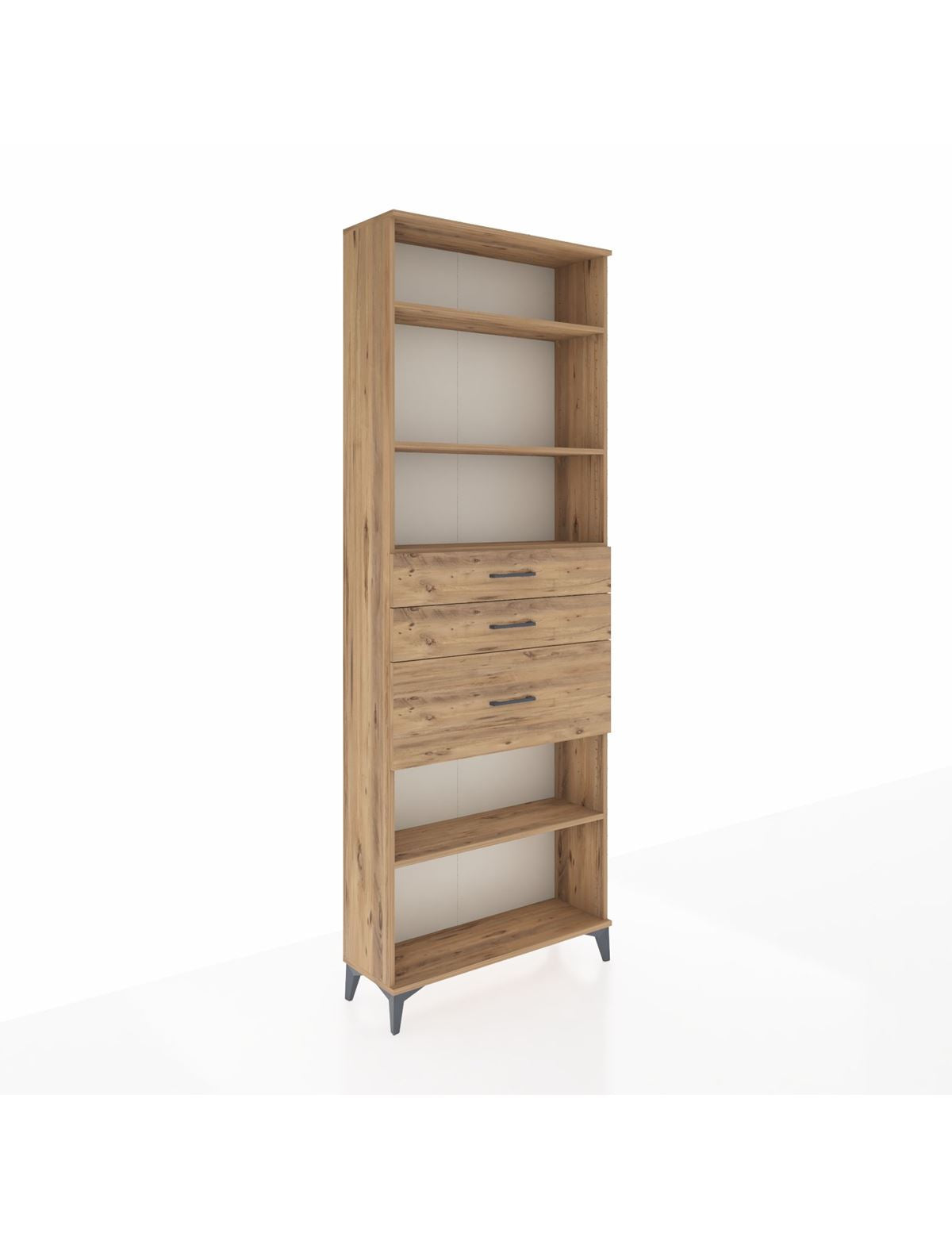 Arges Dolap 4 Raflı 3 Çekmeceli 88x30x243 Çam-Çam