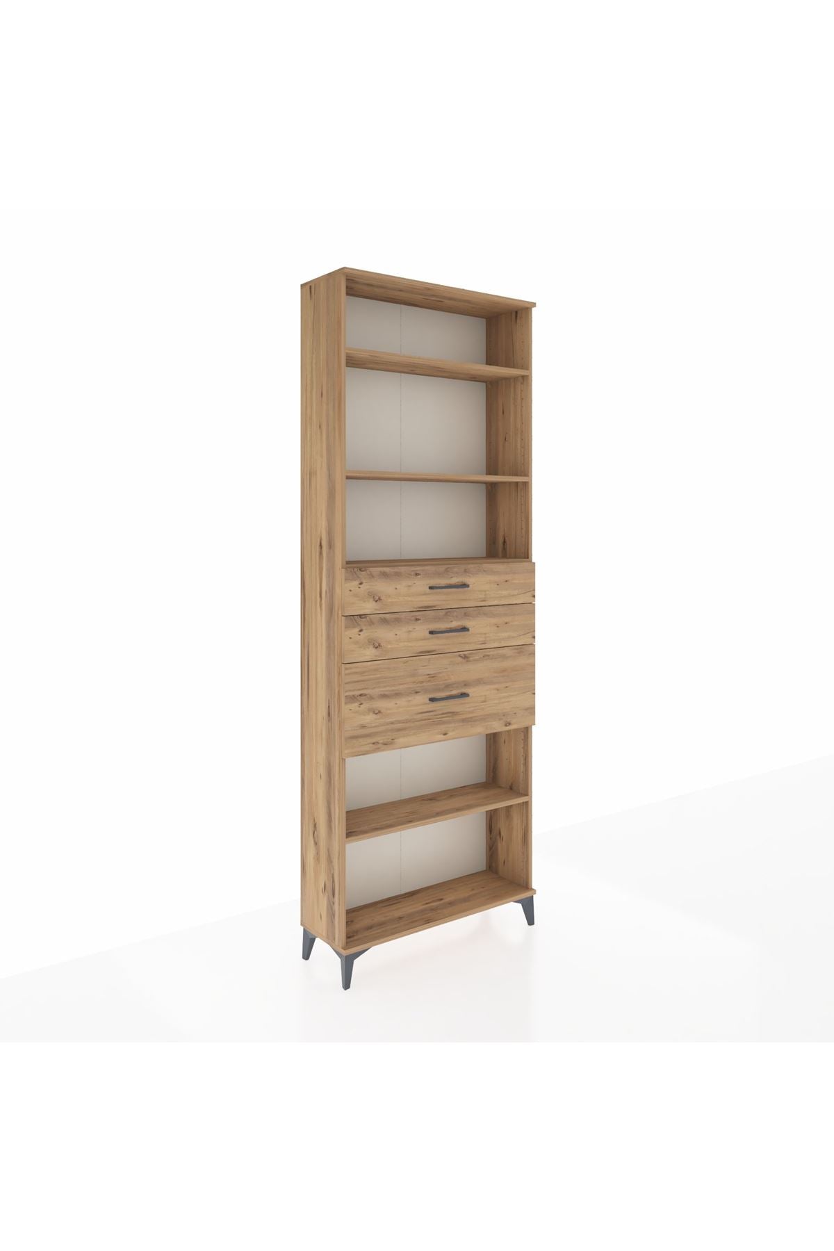 Arges Dolap 4 Raflı 3 Çekmeceli 88x30x243 Çam-Çam